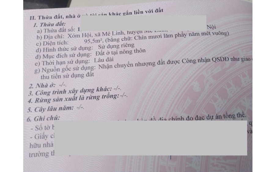 Chỉ với 900 triệu có ngay 47m2 đất ở tại thôn 4 Hạ Lôi, xã Mê Linh
Đường ô tô vào tận đất
Giáp trường học, chợ, đường lớn